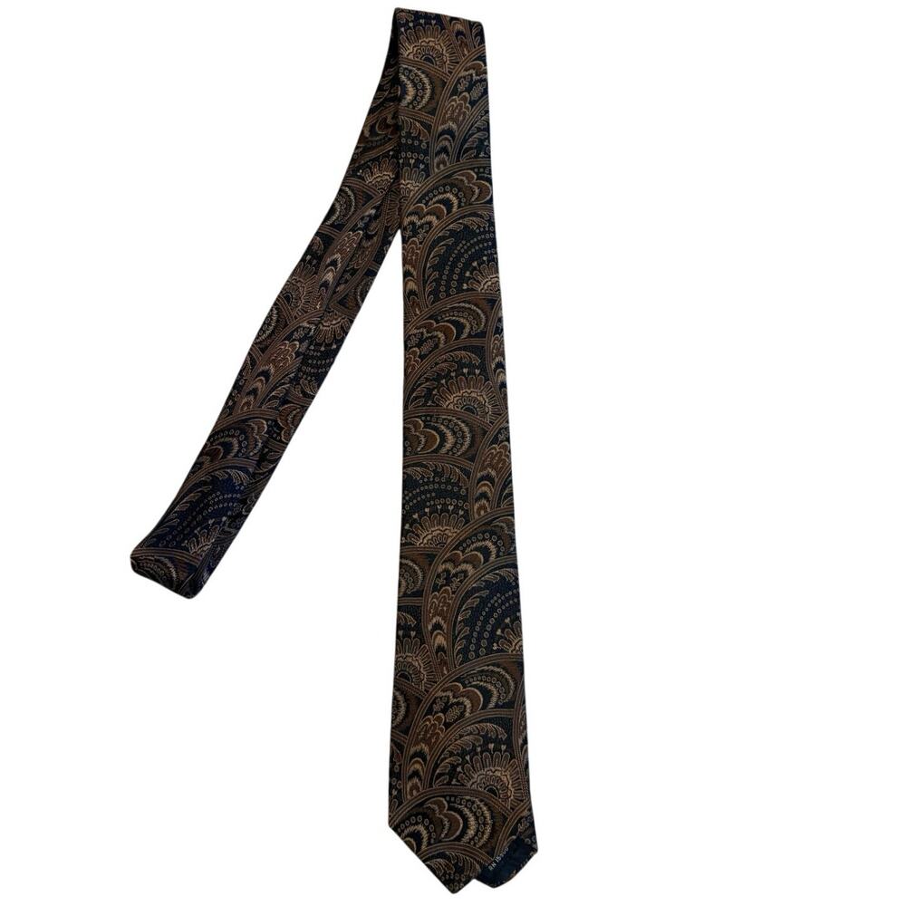 Angelo Correlli Necktie 100% Silk Italian Design Paisley Bronze Black 55”x2.5”